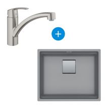 Franke - Set Kubus Lavello sottopiano 56x46cm Fragranit+, Pietra grigia + Miscelatore monocomando Grohe SuperSteel (125.0512.507-DC1)