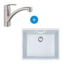 Franke - Set Sirius Lavello sottotop 52,5x44cm Tectonite , Artic White + miscelatore monocomando Grohe SuperSteel (SID110-50B-DC1)