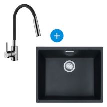 Franke - Set Siruis Evier de cuisine, Tectonique, Carbone + S-line pro Mitigeur de cuisine à mémoire de forme (125.0363.789-SLPRO1B)