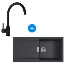 Franke Sirius Built-in Sink 100×50cm, 1 Bowl with Drainer, Tectonite, Onyx + Swan Neck Mixer Tap, Fragranite, Onyx (S2D611-100C-LINA4)
