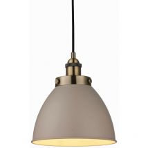 Endon Franklin - 1 Light Dome Pendant Satin Taupe, Antique Brass Plate, E27