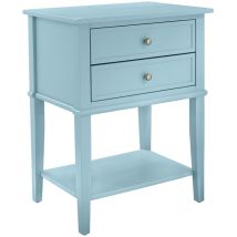 Franklin Table D'Appoint Avec 2 Tiroirs En Mélaminé Bleu Clair