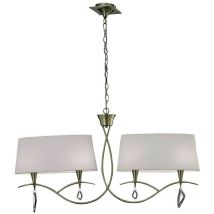 Inspired Mantra Mara Linear Pendant 2 Arm 4 Light E14, Antique Brass With Ivory White Shades