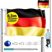 Monzana - Telescopic Aluminium Flagpole Mast 6.3m / 20FT Compatible With 90 x 150 cm Flags 630 cm Mast Including 60 cm Stable Ground Socket