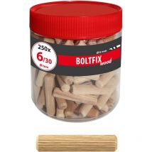 Chevilles en bois Boltfix wood 6x30 mm, chevilles cannelées en hêtre massif, 250 pcs, 015200101