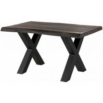 Table à manger 140x90 en bois de manguier laqué gris taupe pieds en x anthracite mat freeform 5