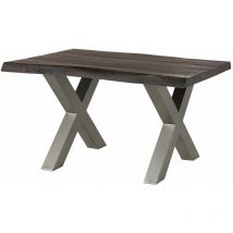 Table à manger 160x90 en bois de manguier laqué gris taupe pieds en x gris freeform 5