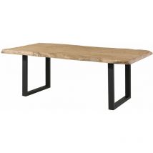 Table à manger 180x90 en bois de manguier laqué beige pieds en u anthracite mat freeform 5