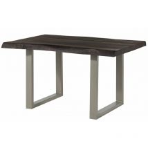 Table à manger 140x90 en bois de manguier laqué gris taupe pieds en u gris freeform 5
