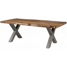Freeform 5 tavolo da pranzo in legno di sheesham - sabbiato natur / gambe in ferro x argento matt 200x100
