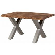 Freeform 5 tavolo da pranzo in legno di sheesham - verniciato grigio / gambe in ferro x argento matt 160x90