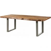 Massivmoebel24 - freeform 5 tavolo da pranzo in legno di sheesham - sabbiato natur / gambe in ferro u argento matt 180x90