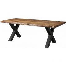Massivmoebel24 - Table à manger 240x100 en bois de Sheesham sablé bois naturel pieds en x anthracite mat freeform 5