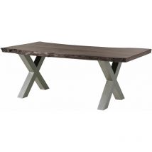 Massivmoebel24 - Tavolo da pranzo in legno acacia - laccato grigio/ ferro x - argento mat 200x90x77 freeform 5