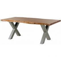Massivmoebel24 - Tavolo da pranzo in legno acacia - laccato natur / ferro x - argento mat 200x90x77 freeform 5