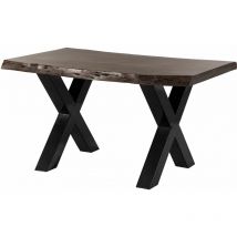 Massivmoebel24 - Tavolo da pranzo in legno acacia - laccato grigio / ferro x - antracite lucido 140x90x77 freeform 5