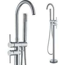 FreeStanding Bathtub Tap Floor Mounting 360° Swivel Spout with Flexible Hand Shower Chrome Finish