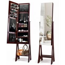 Costway - Freestanding Mirror Jewelry Cabinet Organizer w/ Full Length Mirror Built-in led