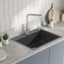 Auralum - Fregadero Cocina de Acero Inoxidable 55x45cm, Fregadero Cuadrado 1 Seno con 300ml Dispensador de Jabón, Set de Desagüe y Sifón, Sobre