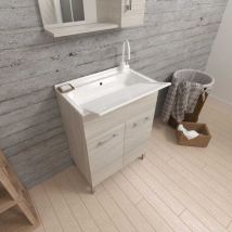 Kiamami Valentina - Fregadero Con Mueble 60X50 Con 2 Puertas y Fregona Gris Medio Pratico
