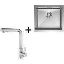 Cecipa - Fregadero de acero inoxidable fregadero de cocina cepillado de 50×44CM fregadero bajo encimera + grifo de cocina extraíble de 31cm