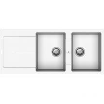 Samet - Fregadero de cocina con 2 cubetas y bandeja recogegotas color blanco 116x50 cm - Enigma