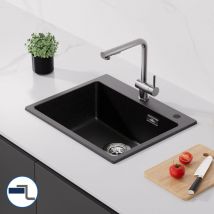 Auralum - Fregadero de Cocina de Granito + Grifo de cocina, 55x45cm Fregaderos Sobre Encimera con Grifo cocina Extraíble 360° Giratorio Mezclador