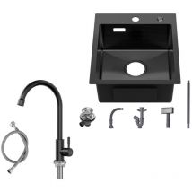 Cecipa Max - Fregadero de cocina sobre encimera de 40 × 45 cm Fregadero de acero inoxidable negro antracita con grifo de cocina de agua fría Grifo de