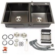 Gojoy - Fregadero doble de acero inoxidable 304 para debajo de la encimera, fregadero rectangular, Fregadero de cocina 78 x 43 x 22 cm, negro