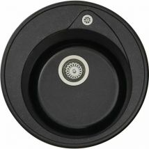 STRADOUR Fregadero empotrado RONDA, SMC NEGRO BRILLO – 06, 1 bandeja, diámetro 49 cm, vaciado manual