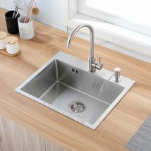 Auralum - Fregadero de Cocina 1 Seno 55 x 45 x 18,5 cm Fregadero empotrado hecho a mano Acero inoxidable, Con Dispensador de Jabón,Adecuado para