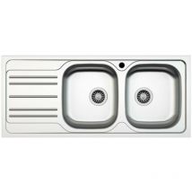 Samet - Fregadero encastrable de acero inoxidable de 116x50 cm con dos cubetas y escurridor izquierdo - MP1162SX