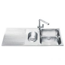 Smeg - Fregadero encastrado 2 cubetas y bandeja recogegotas izquierda 100x50 acero inoxidable cepillado LTS102S2