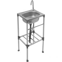 Fregadero móvil de acero inoxidable con grifo, Fregadero de cocina, fregadero para exteriores, desagüe extraíble, tuberías de agua caliente y fría,