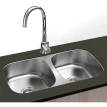 Gresinex - Fregadero Atenas Redondo Bajo Encimera 74.5 x 41 - 2 Senos - Acero inox