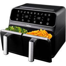 Andyou - Freidora de aire caliente de 8 l, 1700 w, sin aceite, con recetario electrónico, 2 cestas independientes, 10 programas y temporizador (negra)