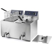 Lacor - 69469 -Freidora eléctrica Doble con Grifo Profesional 3250 w (x2), 16 l, Acero Inoxidable