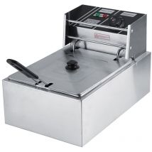 Qiyao - Freidora eléctrica de 6L, tanque único de acero inoxidable, 2,2 kw, freidora comercial, freidora individual con filtro, termostato ajustable,