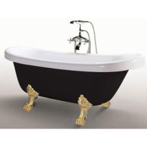 Simba - Vintage schwarze freistehende Badewanne 170 x 80 cm mit goldenen Füßen mit Wasserhahn – Margherita Black