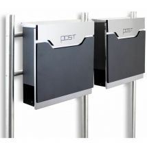 Freistehender Design Doppel Standbriefkasten 16780 Briefkastenanlage Graphit mit Edelstahl Ständern