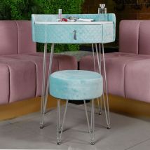 Carme Home - French Riviera Baby Blue Velvet Dressing Table with Velvet Stool