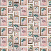 Art For The Home - Fresco Tropical Frame Multi Wallpaper Flamingo Tree Palmtree Picture Frames