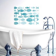 Plage - Fresque adhésive décorative 15x15cm x12 poissons aquarelle bleu clair pour carrelage salle d'eau - Décoration murale originale