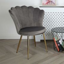 FREYA Velvet Upholstered Petal Back Scallop Accent Dining Chair - Grey