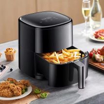 Friggitrice ad aria nera 1200 watt 4 lt cottura senz'olio comando digitale Cestello e vassoio antiaderenti Design Elegante e Moderno