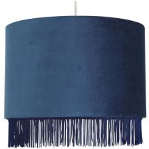First Choice Lighting - Fringed - Navy Blue 23cm Fringed Velvet Pendant Shade - Crushed navy velvet
