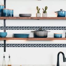 Frise adhésive autocollante Arboréa Zellige - Motif éventail gris bleuté - 5 cm x 300 cm - Décoration murale intérieure
