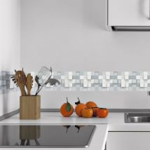 Frise adhésive 3D blanche 15x300cm - Déco autocollante effet mozaïque - Bogne - Autocollant mural décoratif pour intérieur