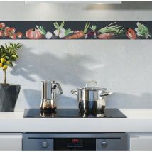 Plage - Frise adhésive autocollante légumes aquarelle, 15 cm x 300 cm, décorative pour murs et meubles