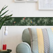 Frise adhésive autocollante 15 cm x 300 cm - Savane, Jungle, Perroquet, Cocotiers, Palmier - Décoration murale